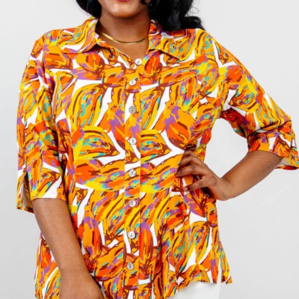 Lorraine Linen-Bamboo Blouse - Orange Crushed! - Picture 1 of 14